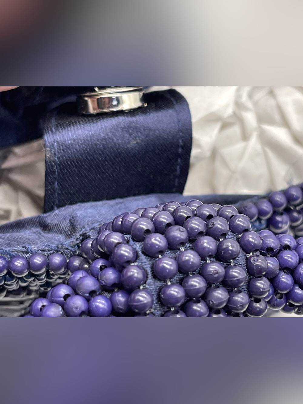 Handcrafted In India Blue Purple Beaded Round Handle Evening Purse Luxe Chic NWT - Picture 7 of 8